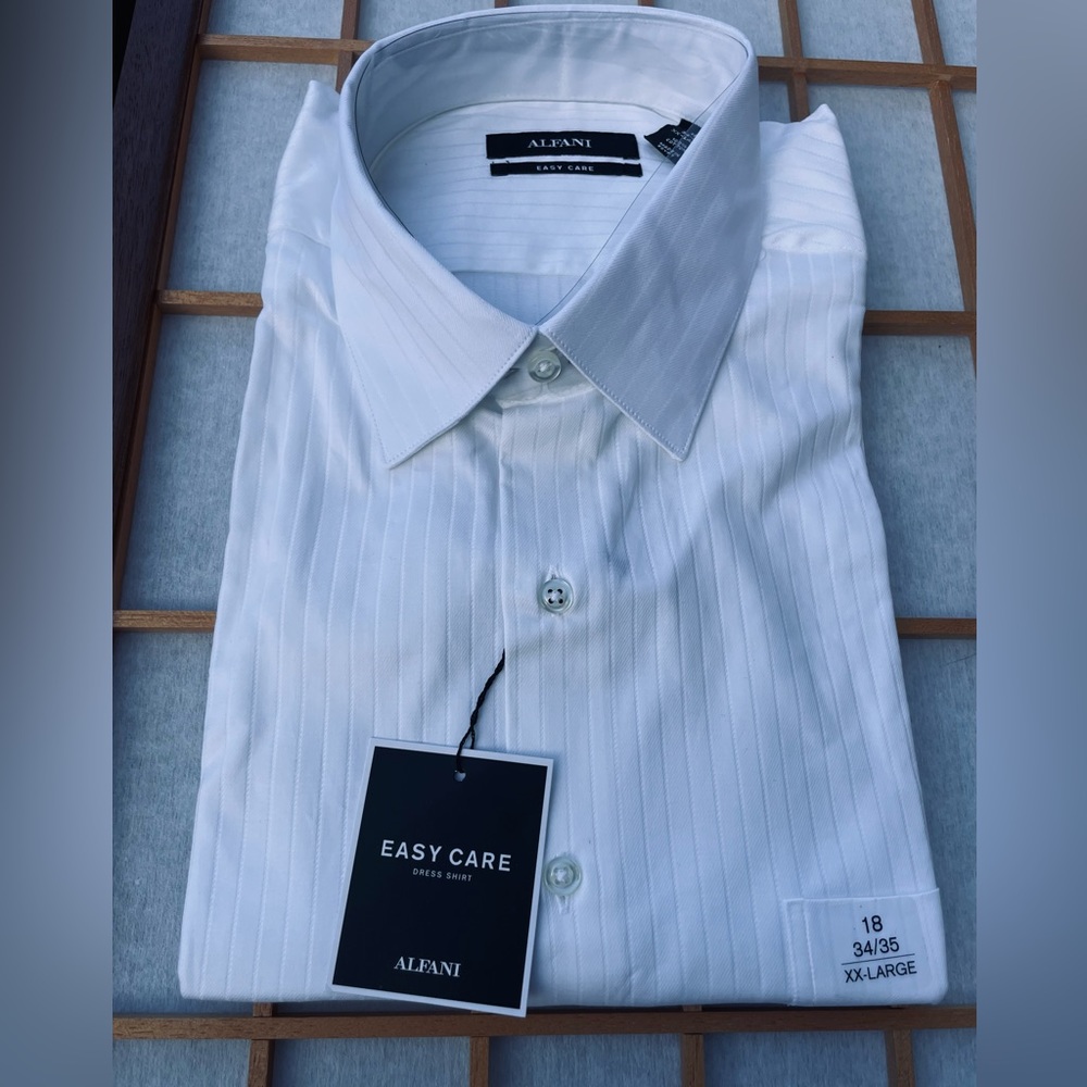 Alfani Easy Care Long Sleeve Button Up Dress Shirt White Stripe XXL Sz 18 34/35